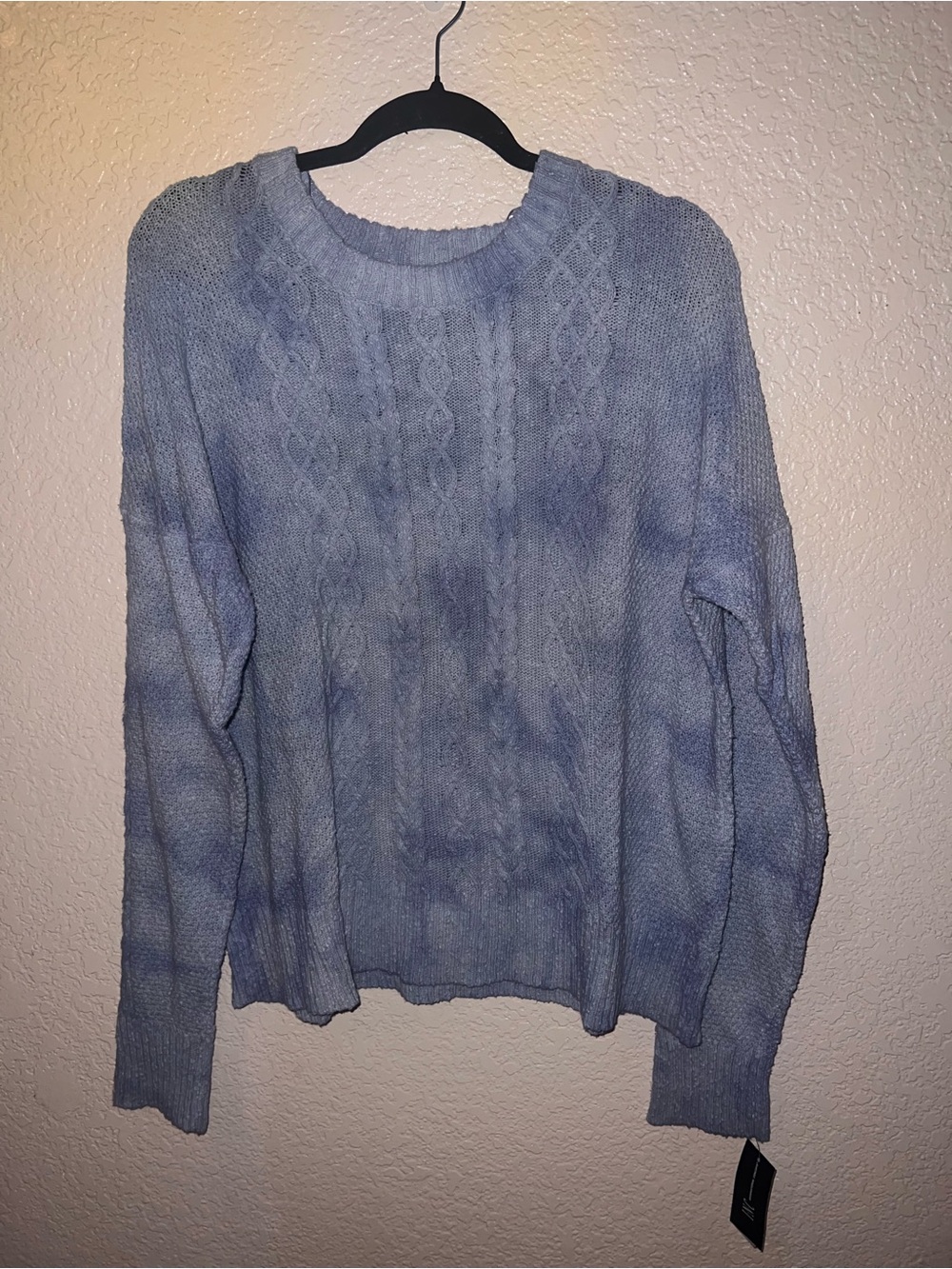 NWT INC International Concepts Blue Tie-Dye Cable Knit Crewneck Sweater